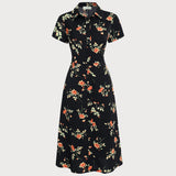 Glória - Vestito Midi Nero a Fiori