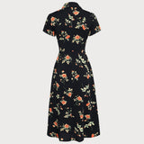 Glória - Vestito Midi Nero a Fiori