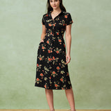 Glória - Vestito Midi Nero a Fiori