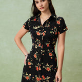 Glória - Vestito Midi Nero a Fiori