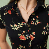 Glória - Vestito Midi Nero a Fiori