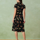 Glória - Vestito Midi Nero a Fiori