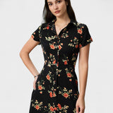 Glória - Vestito Midi Nero a Fiori