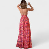 Abito lungo con scollo all'americana - Fantasia floreale