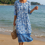 Aamu - Abito Maxi con Collo Rotondo e Stampa Floreale